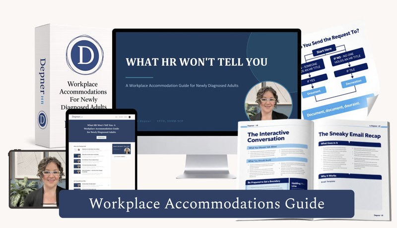 The What HR Won't Tell You course on a desktop, tablet and phone, with printed flow charts and worksheets.